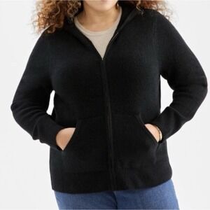 Style & Co Luxsoft Full-Zip  Hoodie Sweater Macy's Exclusive Black Large New $65